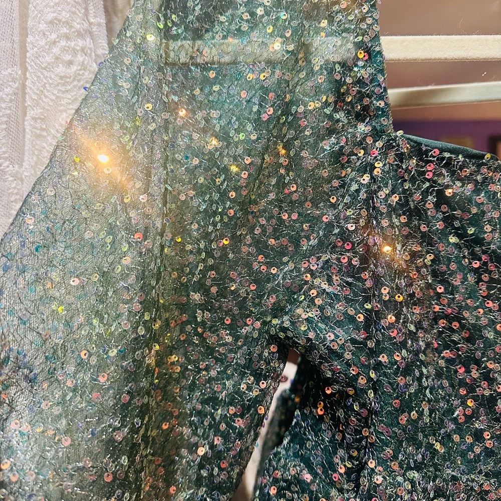 Emerald Sundae Altar’d State Mini Party Dress Sparkle Green & Gold S - Picture 9 of 16